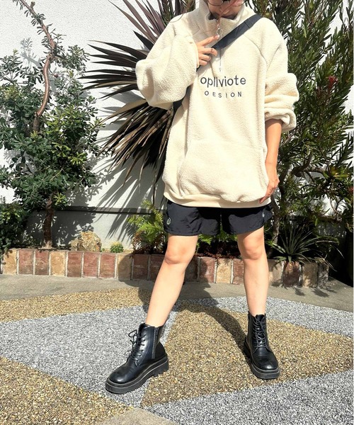 ARCADE（アーケード）の「ハーフジップ 韓国風 オーバーサイズ ボアフリース ニット スウェット スタンドカラー プルオーバー トレーナー -ARCADE Limited Line-（スウェット・レディース・ホワイト/レッド/ブルー・FREE）」の19枚目の写真