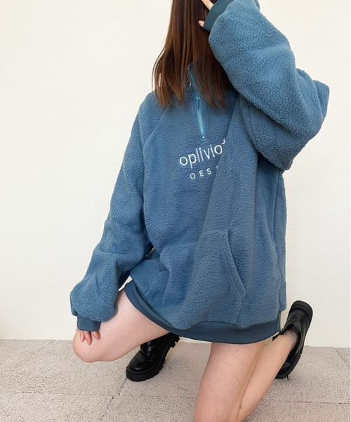 ARCADE（アーケード）の「ハーフジップ 韓国風 オーバーサイズ ボアフリース ニット スウェット スタンドカラー プルオーバー トレーナー -ARCADE Limited Line-（スウェット・レディース・ホワイト/レッド/ブルー・FREE）」の20枚目の写真