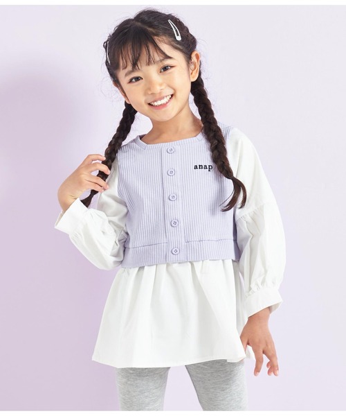 ANAP kids（アナップキッズ）の「コンビトップス【親子お揃い】（Tシャツ/カットソー・キッズ・ラベンダー/ブラック/モカ・130cm/110cm/120cm/100cm）」の3枚目の写真