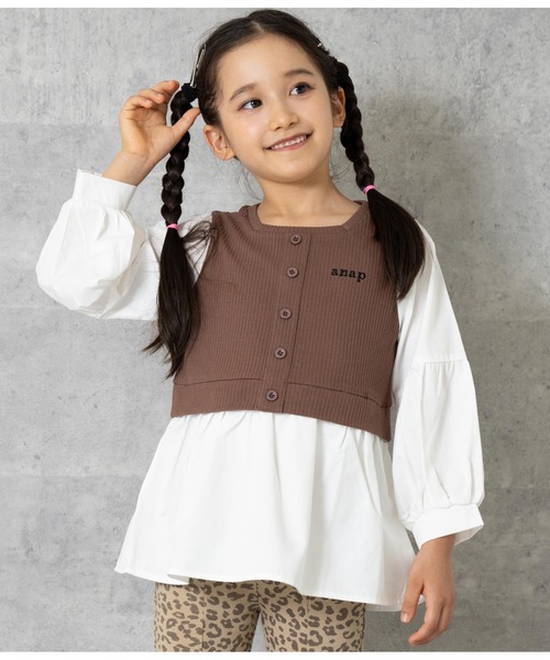 ANAP kids（アナップキッズ）の「コンビトップス【親子お揃い】（Tシャツ/カットソー・キッズ・ラベンダー/ブラック/モカ・130cm/110cm/120cm/100cm）」の4枚目の写真