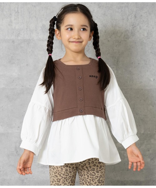 ANAP kids（アナップキッズ）の「コンビトップス【親子お揃い】（Tシャツ/カットソー・キッズ・ラベンダー/ブラック/モカ・130cm/110cm/120cm/100cm）」の5枚目の写真