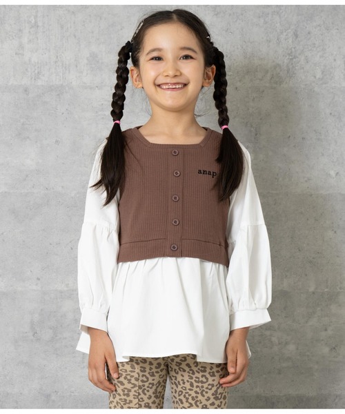 ANAP kids（アナップキッズ）の「コンビトップス【親子お揃い】（Tシャツ/カットソー・キッズ・ラベンダー/ブラック/モカ・130cm/110cm/120cm/100cm）」の6枚目の写真