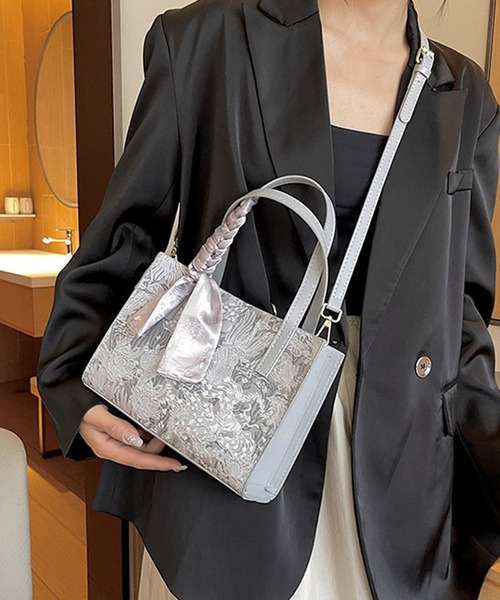 Jasmine Grandiflorum（ジャスミングランディフローラム）の「ジャカード２WAYトートバッグ（トートバッグ・レディース・ピンク/グレー/ブラック・FREE）」の3枚目の写真