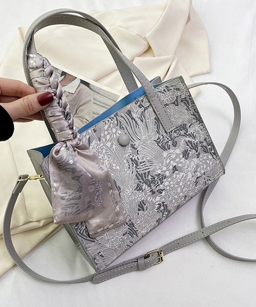 Jasmine Grandiflorum（ジャスミングランディフローラム）の「ジャカード２WAYトートバッグ（トートバッグ・レディース・ピンク/グレー/ブラック・FREE）」の12枚目の写真