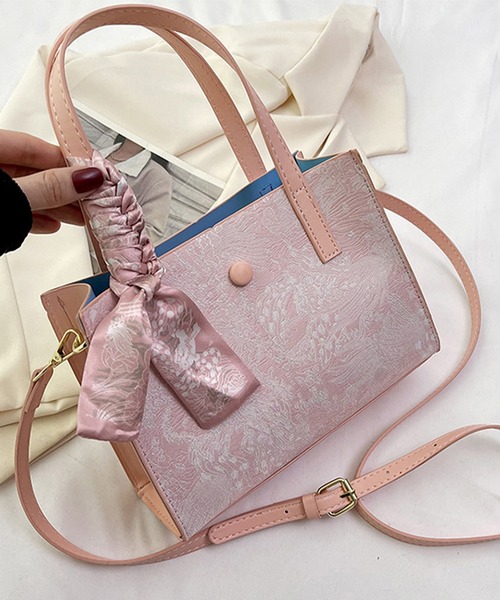 Jasmine Grandiflorum（ジャスミングランディフローラム）の「ジャカード２WAYトートバッグ（トートバッグ・レディース・ピンク/グレー/ブラック・FREE）」の11枚目の写真