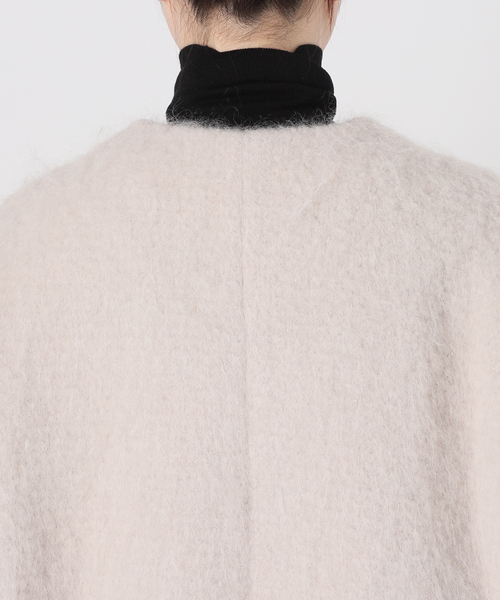 セール】シャギークルーネックショートコート（ノーカラーコート