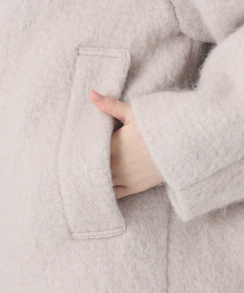 ヴェルメイルパーイエナシャギークールネックショートコート セール】シャギークルーネックショートコート（ノーカラーコート