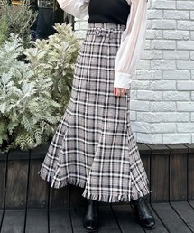 共ベルト付チェック柄フリンジマーメイドスカート