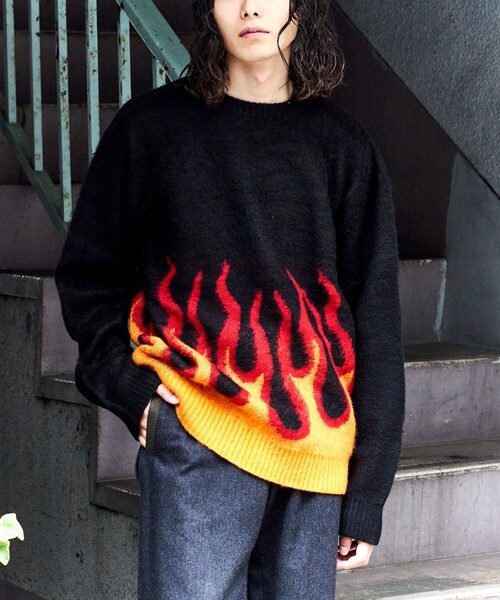 FREAK'S STORE(フリークスストア)の「限定展開 PENNEYS×FREAK'S STORE/ぺニーズ 別注 モヘヤタッチ クルーネック シャギーニット/レオパード/アーガイル(ニット/セーター・メンズ・ブラック/ベージュ/ブラウン/グレー/オレンジ/ブルー・MEDIUM/LARGE/SMALL)」の6枚目の写真