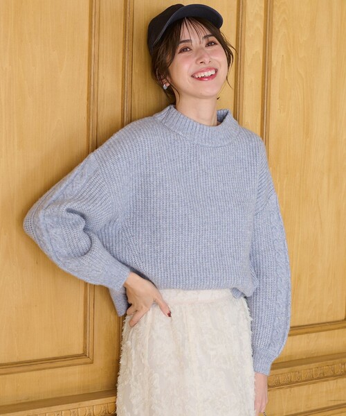 セール】【洗える】袖ケーブルショート ニット（ニット/セーター