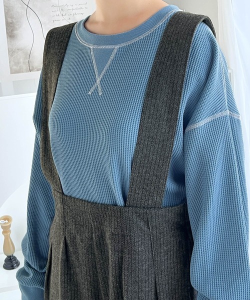 classicalelf(クラシカルエルフ)の「大人のワイドシルエット 裏起毛ハイウエストサロペット(サロペット/オーバーオール・レディース・チャコールグレー/ライトグレー/グレイッシュベージュ・MEDIUM/SMALL/LARGE/X-LARGE)」の9枚目の写真
