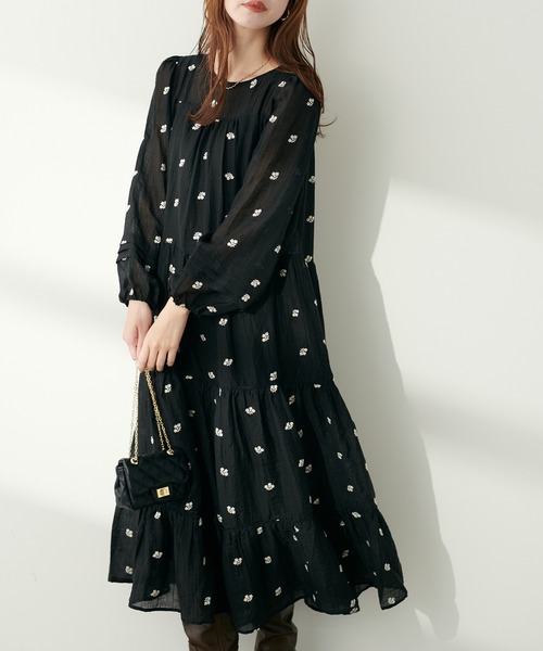 natural couture(ナチュラルクチュール)の「はしごレース刺繍ティアードワンピース(ワンピース・レディース・アイボリー/ブラック・FREE)」の10枚目の写真