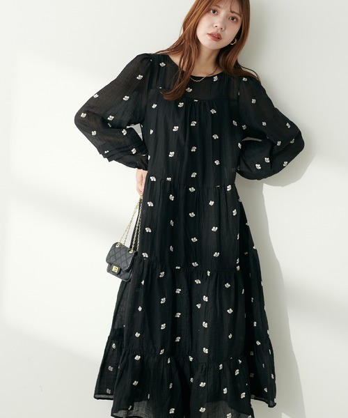 natural couture(ナチュラルクチュール)の「はしごレース刺繍ティアードワンピース(ワンピース・レディース・アイボリー/ブラック・FREE)」の11枚目の写真