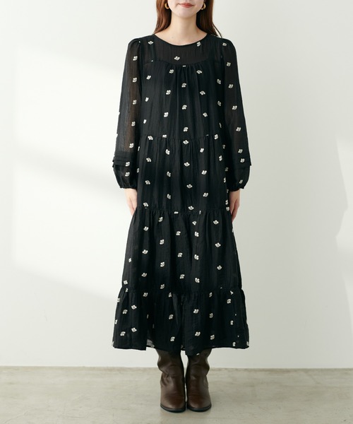 natural couture(ナチュラルクチュール)の「はしごレース刺繍ティアードワンピース(ワンピース・レディース・アイボリー/ブラック・FREE)」の13枚目の写真