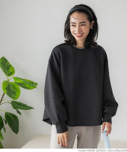 coca(coca)(コカ)の「ダンボールニットテールカットトップス(スウェット・レディース・ブラック/ベージュ・M/L)」の2枚目の写真