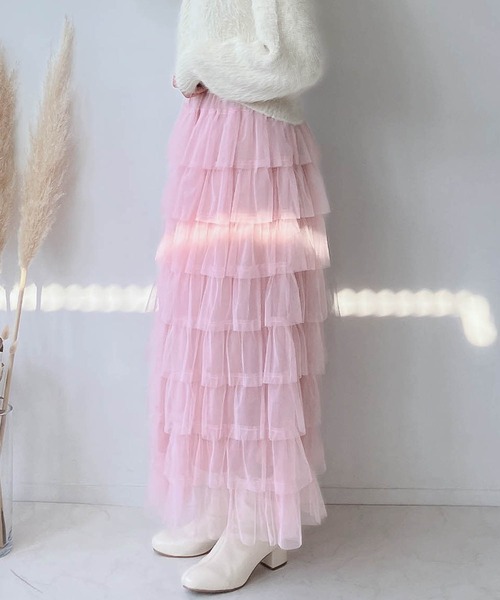 AS KNOW AS plus（アズノゥアズプラス）の「☆チュールティアードスカート（スカート・レディース・アイボリー/チャコールグレー/ピンク/ブラック/ブルーグレー・FREE）」の5枚目の写真