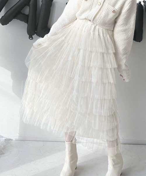 AS KNOW AS plus（アズノゥアズプラス）の「☆チュールティアードスカート（スカート・レディース・アイボリー/チャコールグレー/ピンク/ブラック/ブルーグレー・FREE）」の6枚目の写真