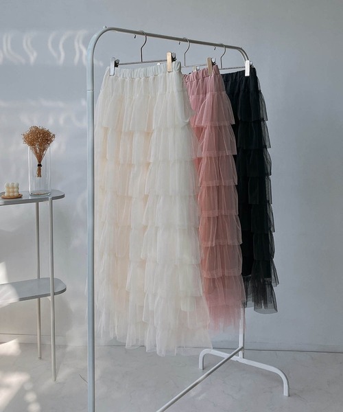 AS KNOW AS plus（アズノゥアズプラス）の「☆チュールティアードスカート（スカート・レディース・アイボリー/チャコールグレー/ピンク/ブラック/ブルーグレー・FREE）」の22枚目の写真