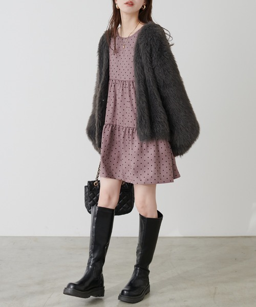 natural couture(ナチュラルクチュール)の「フロッキードットティアードチュニック(シャツ/ブラウス・レディース・モカ/ライトベージュ/ブラック・FREE)」の12枚目の写真