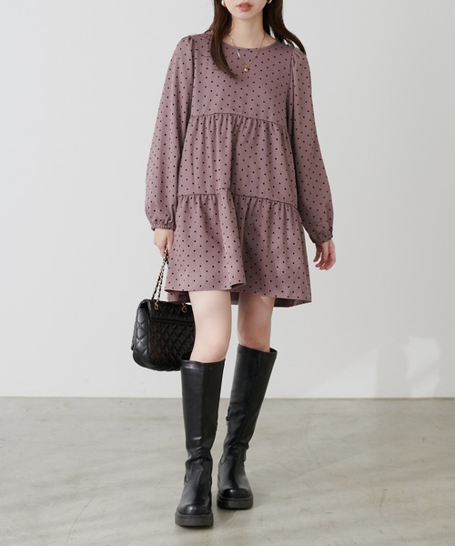 natural couture(ナチュラルクチュール)の「フロッキードットティアードチュニック(シャツ/ブラウス・レディース・モカ/ライトベージュ/ブラック・FREE)」の16枚目の写真