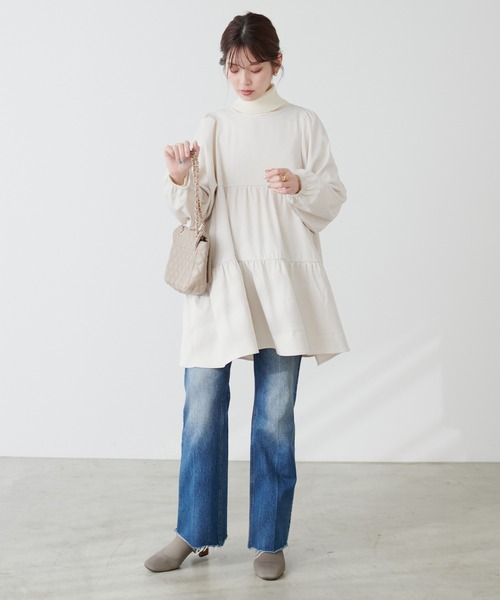 natural couture(ナチュラルクチュール)の「フロッキードットティアードチュニック(シャツ/ブラウス・レディース・モカ/ライトベージュ/ブラック・FREE)」の21枚目の写真