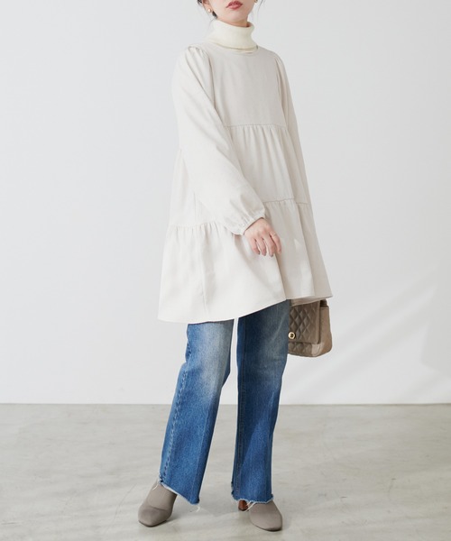 natural couture(ナチュラルクチュール)の「フロッキードットティアードチュニック(シャツ/ブラウス・レディース・モカ/ライトベージュ/ブラック・FREE)」の20枚目の写真