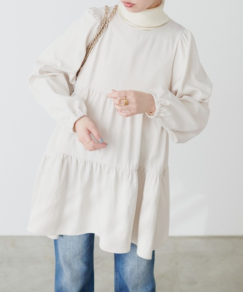 natural couture(ナチュラルクチュール)の「フロッキードットティアードチュニック(シャツ/ブラウス・レディース・モカ/ライトベージュ/ブラック・FREE)」の18枚目の写真