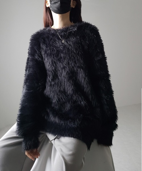 me+em select(ミームセレクト)の「【 4color 】ビッグシルエットロングシャギールーズニット / big silhouette long shaggy loose knit(ニット/セーター・レディース・アイボリー/ブラック/グレー/ブルー・FREE)」の8枚目の写真