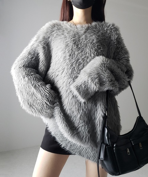 me+em select(ミームセレクト)の「【 4color 】ビッグシルエットロングシャギールーズニット / big silhouette long shaggy loose knit(ニット/セーター・レディース・アイボリー/ブラック/グレー/ブルー・FREE)」の6枚目の写真