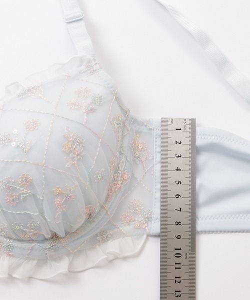 セール】シフォンフリルブーケ刺繍ブラ&ショーツセット（ブラ