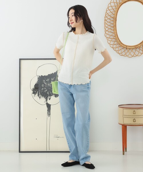 Ray BEAMS（レイビームス）の「Ray BEAMS / シャーリング センターシーム Tシャツ（Tシャツ/カットソー・レディース・グリーン/ブラック/オフホワイト・ONE SIZE）」の4枚目の写真