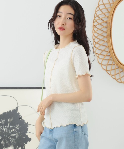 Ray BEAMS（レイビームス）の「Ray BEAMS / シャーリング センターシーム Tシャツ（Tシャツ/カットソー・レディース・グリーン/ブラック/オフホワイト・ONE SIZE）」の7枚目の写真