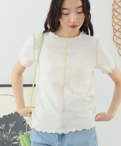 Ray BEAMS（レイビームス）の「Ray BEAMS / シャーリング センターシーム Tシャツ（Tシャツ/カットソー・レディース・グリーン/ブラック/オフホワイト・ONE SIZE）」の8枚目の写真