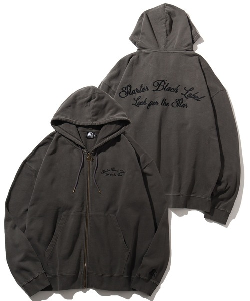 STARTER BLACK LABEL（スターターブラックレーベル）の「【STARTER /スターター】裏毛ピグメント加工 ロゴ刺繍フルジップパーカー（パーカー・メンズ・ベージュ/スミクロ/グリーン・XL/L/M）」の2枚目の写真