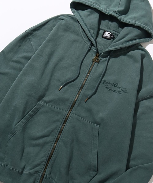 STARTER BLACK LABEL（スターターブラックレーベル）の「【STARTER /スターター】裏毛ピグメント加工 ロゴ刺繍フルジップパーカー（パーカー・メンズ・ベージュ/スミクロ/グリーン・XL/L/M）」の12枚目の写真