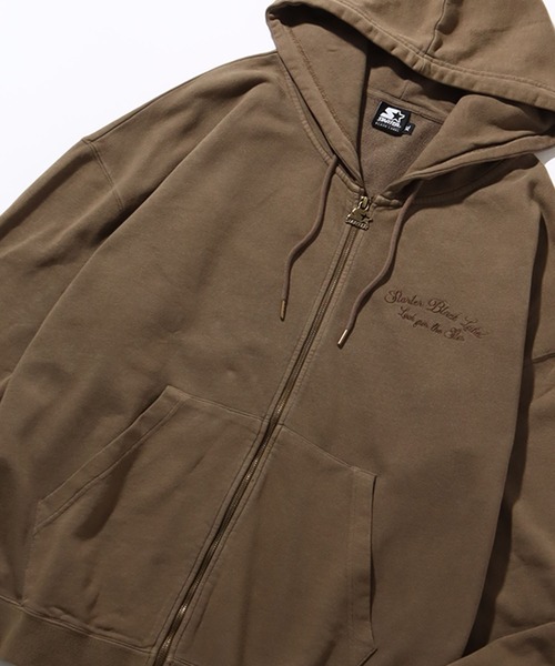 STARTER BLACK LABEL（スターターブラックレーベル）の「【STARTER /スターター】裏毛ピグメント加工 ロゴ刺繍フルジップパーカー（パーカー・メンズ・ベージュ/スミクロ/グリーン・XL/L/M）」の15枚目の写真