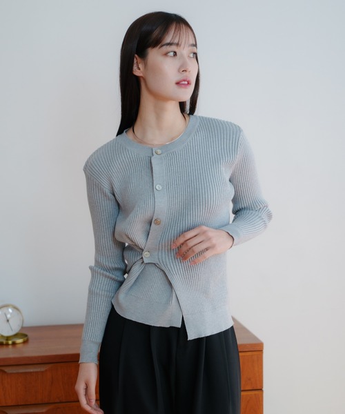 LIENCOEUR（リアンクール）の「アシンメトリーリブニットトップス（ニット/セーター・レディース・ブラック/ホワイト/グレー・FREE）」の11枚目の写真