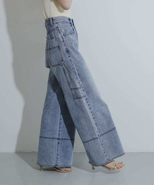 SENSE OF PLACE by URBAN RESEARCH（センスオブプレイスバイアーバンリサーチ）の「ステッチペインターバギーデニム（デニムパンツ・レディース・アイボリー/ライトブルー/ブラック・SMALL/MEDIUM）」の8枚目の写真