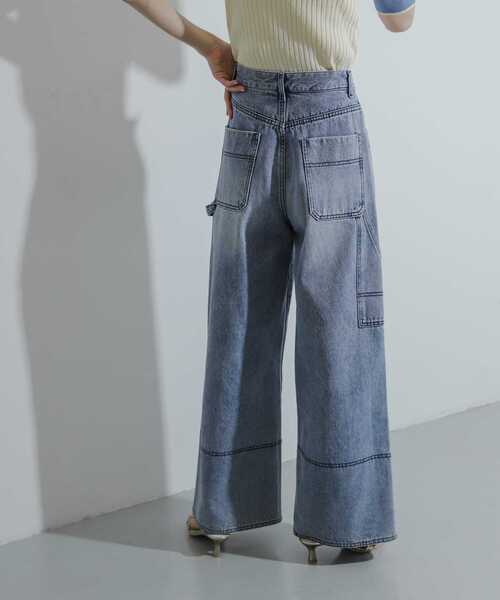 SENSE OF PLACE by URBAN RESEARCH（センスオブプレイスバイアーバンリサーチ）の「ステッチペインターバギーデニム（デニムパンツ・レディース・アイボリー/ライトブルー/ブラック・SMALL/MEDIUM）」の4枚目の写真