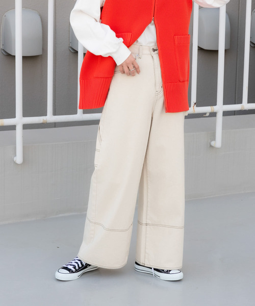 SENSE OF PLACE by URBAN RESEARCH（センスオブプレイスバイアーバンリサーチ）の「ステッチペインターバギーデニム（デニムパンツ・レディース・アイボリー/ライトブルー/ブラック・SMALL/MEDIUM）」の9枚目の写真