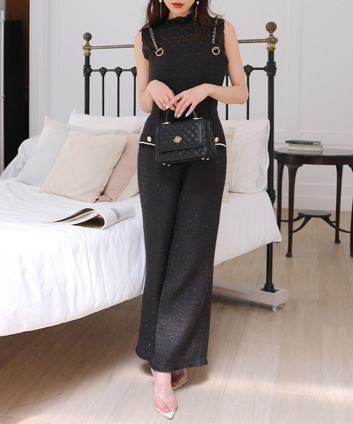 ロイヤルパーティー　チェーンストラップツイードオールインワン　ワンピース ロイヤルパーティー チェーンストラップツイードオールインワン