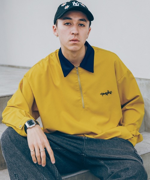 RAGEBLUE（レイジブルー）の「オーバーサイズ/ハーフジップワンポイント刺繍ルーズシャツ（シャツ/ブラウス・メンズ・ネイビー/イエロー/ブラック/ホワイト・MEDIUM/LARGE）」の4枚目の写真