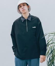 オーバーサイズ/ハーフジップワンポイント刺繍ルーズシャツ