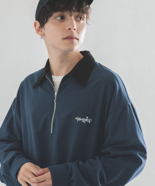 RAGEBLUE（レイジブルー）の「オーバーサイズ/ハーフジップワンポイント刺繍ルーズシャツ（シャツ/ブラウス・メンズ・ネイビー/イエロー/ブラック/ホワイト・MEDIUM/LARGE）」の21枚目の写真