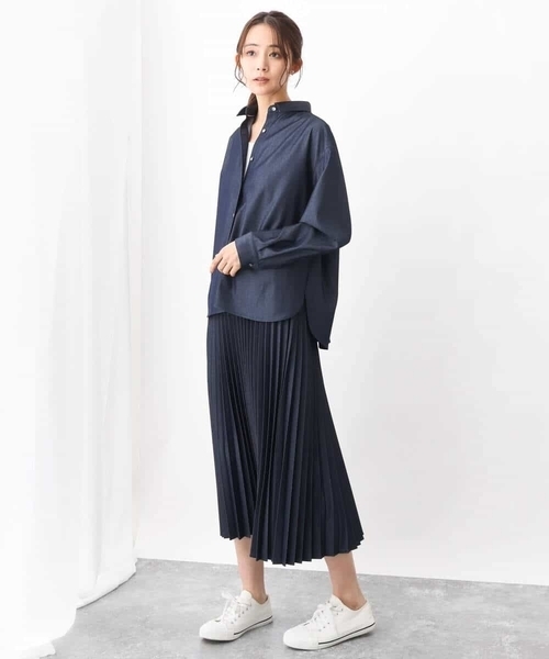 MK MICHEL KLEIN(エムケーミッシェルクラン)の「デニムライクプリーツスカート/洗える(デニムスカート・レディース・ブルー/ネイビー・38/40)」の22枚目の写真