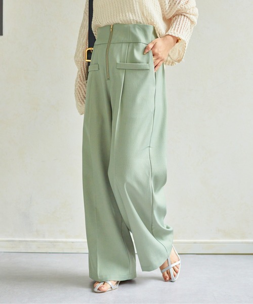 Thevon(ゼボン)の「ウエストジップタックパンツ(スラックス・レディース・イエロー/グレー/アイボリー/ブラック/グリーン・FREE/MP)」の4枚目の写真