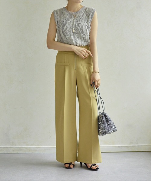 Thevon(ゼボン)の「ウエストジップタックパンツ(スラックス・レディース・イエロー/グレー/アイボリー/ブラック/グリーン・FREE/MP)」の11枚目の写真