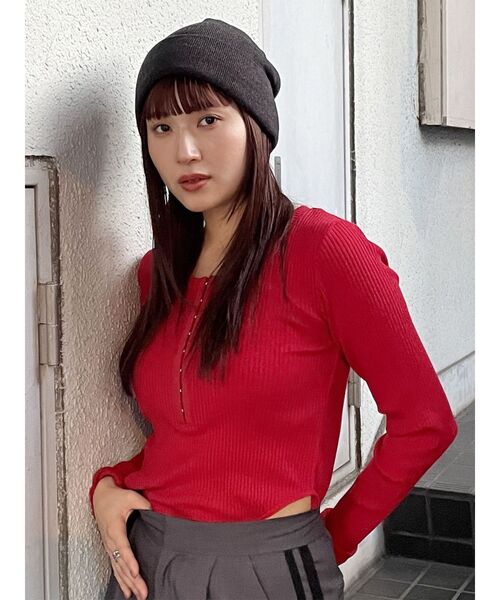 MURUA（ムルーア）の「ホックテープボディスーツ（Tシャツ/カットソー・レディース・ホワイト/レッド/グレー・FREE）」の14枚目の写真