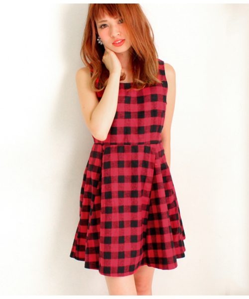 Chille anap（チルアナップ）の「ANAP/アナップ CHILLE 起毛チェックワンピース（ワンピース・レディース・ホワイト/レッド/グレー・FREE）」の3枚目の写真