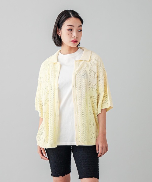 X-girl（エックスガール）の「BUTTERFLY CROCHET SHIRT（シャツ/ブラウス・レディース・ブラック/オリーブ/ホワイト・ONE SIZE）」の2枚目の写真